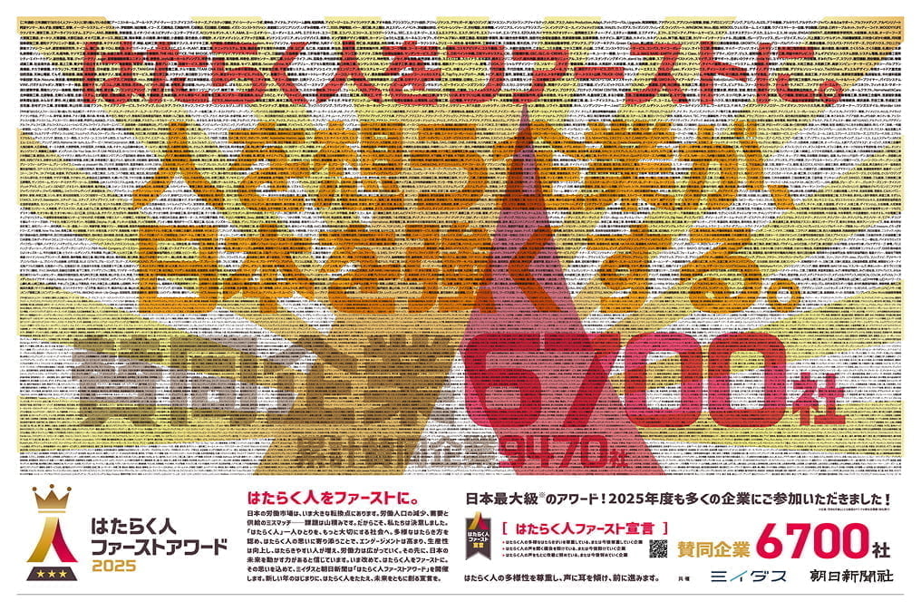 賛同企業全6,700社を記載した広告を朝日新聞朝刊に掲載